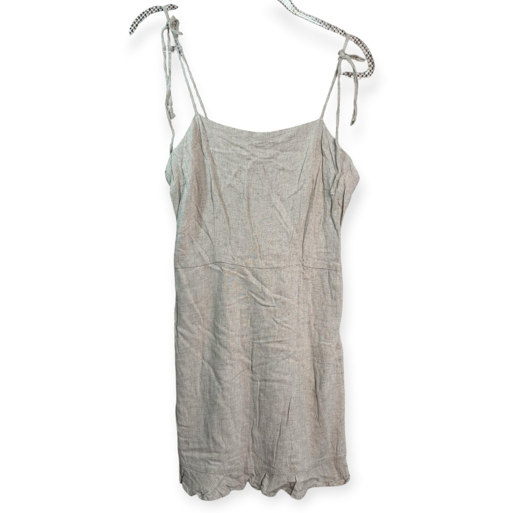 Abercrombie & Fitch Linen Blend Tie Strap Mini Dress Beige Smocked Back Large